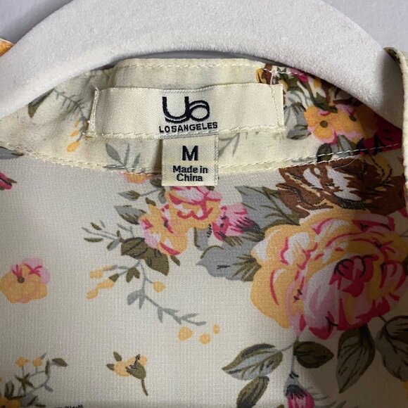 Ya Los Angeles Women's Floral 3/4 Rolled Up Sleeve Silk Top - Picture 5 of 8